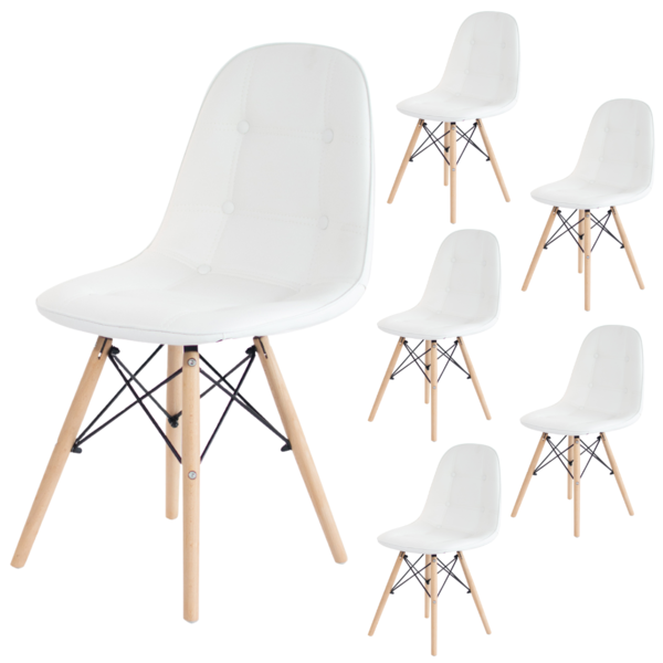 Kit 6 Cadeiras Eames Eiffel Estofada Botonê 130c Branco