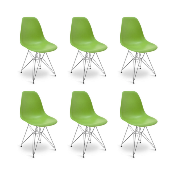 Kit 6 Cadeiras Eames Eiffel Jantar Verde Musgo Ferro Cromado