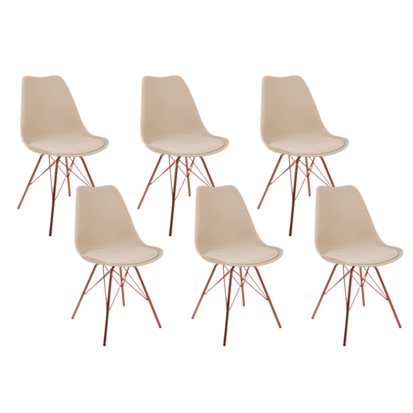 Kit 6 Cadeiras Eames Leda Design Estofada Fendi Tower Cobre