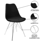 Kit 6 Cadeiras Eames Leda Estofada Preta Tower Cromado