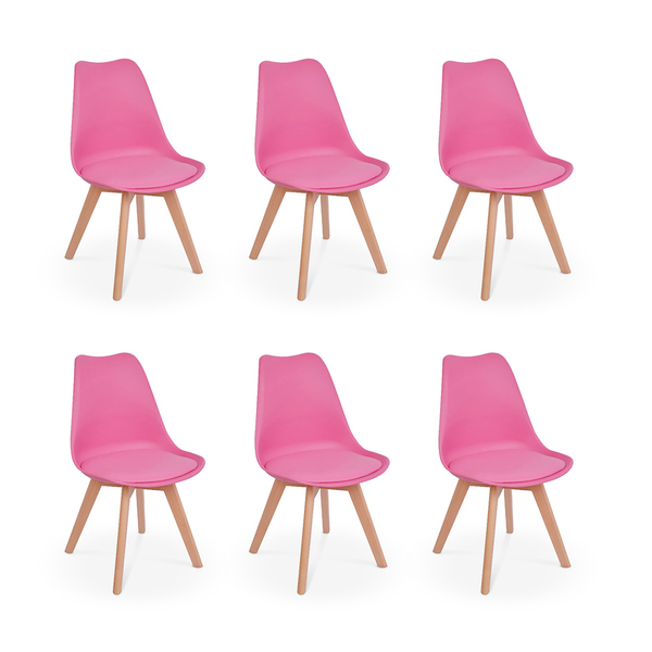 Kit 6 Cadeiras Eames Wood Leda Design Rosa