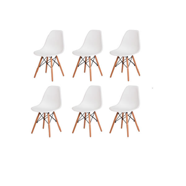 Kit 6 Cadeiras Eiffel Charles Eames Wood Base Madeira Branca