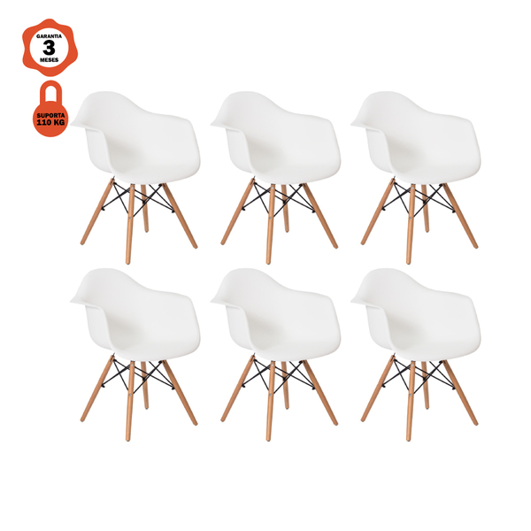 Kit 6 Cadeiras Eiffel Eames Daw Com Braço Branco Sala Cozinha