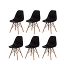 Kit 6 Cadeiras Eiffel Eames DSW Preta Base Madeira