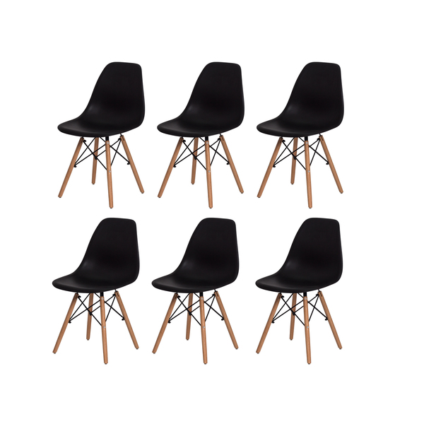 Kit 6 Cadeiras Eiffel Eames DSW Preta Base Madeira