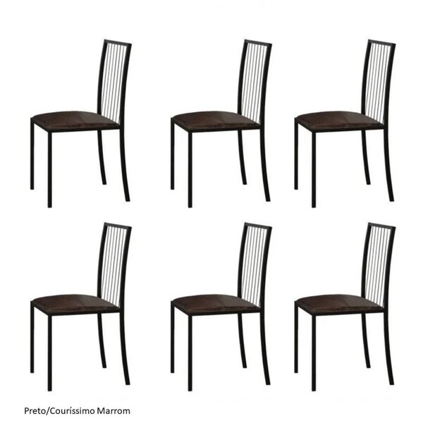 Kit 6 Cadeiras Em Aço Atos  Preto/courissimo Marrom