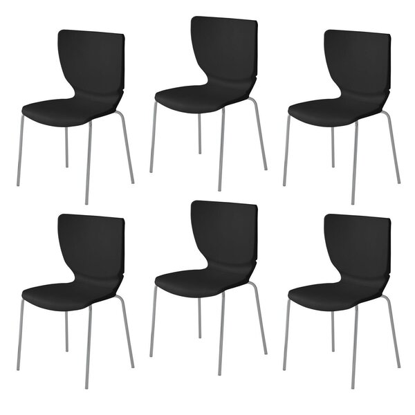 Kit 6 Cadeiras Empilháveis Base Aço Tubular Mono Preto