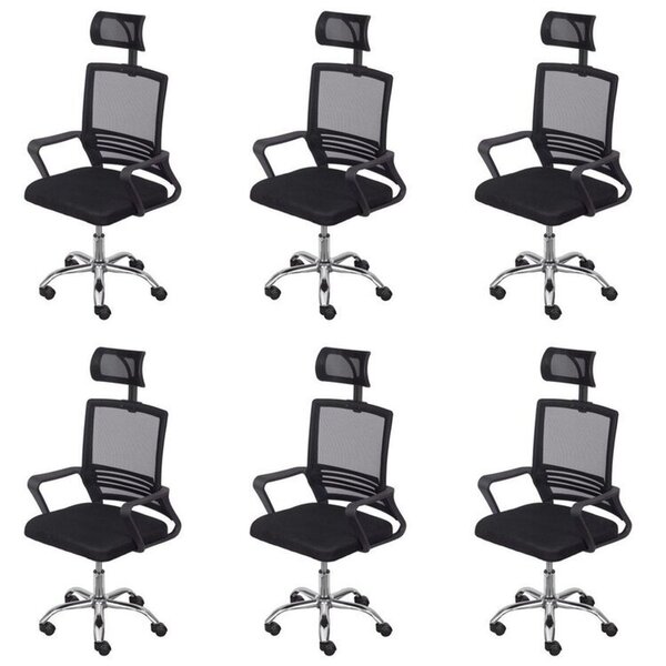 Kit 6 Cadeiras Escritório Presidente Tela Mesh Lyon Preto