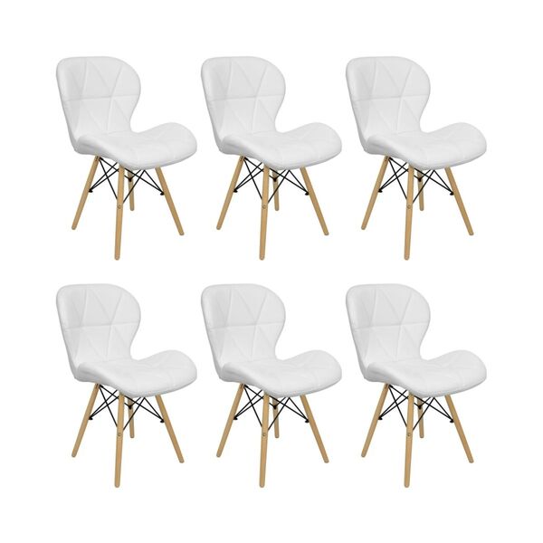 Kit 6 Cadeiras Estofada Eiffel Slim Wood Pés Madeira - Branco