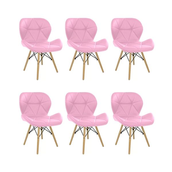 Kit 6 Cadeiras Estofada Eiffel Slim Wood Pés Madeira - Rosa