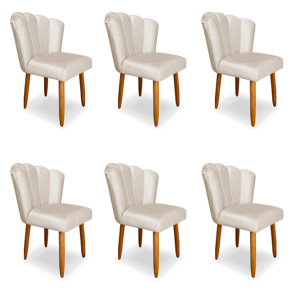 Kit 6 Cadeiras Estofada Para Sala De Jantar Pétala Veludo Beg
