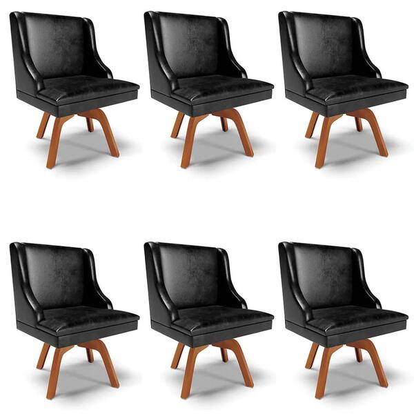 Kit 6 Cadeiras Estofadas Base Giratória De Madeira Lia Sintét