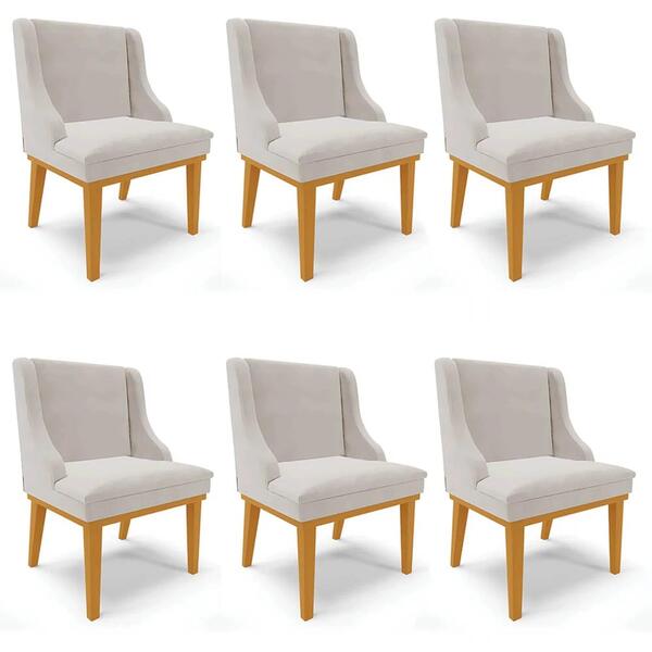 Kit 6 Cadeiras Estofadas Para Sala De Jantar Base Fixa De Mad