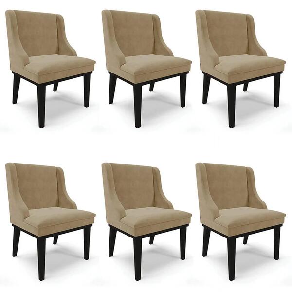 Kit 6 Cadeiras Estofadas Para Sala De Jantar Base Fixa De Mad