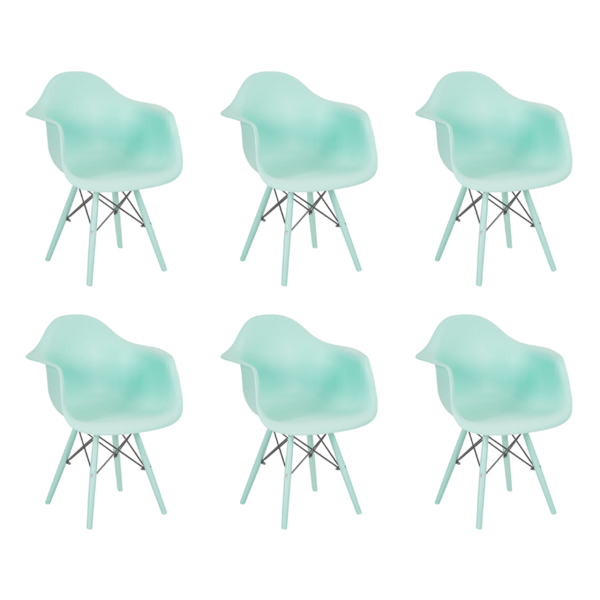 Kit 6 Cadeiras Jantar Eames Eiffel Braço Azul Tiffany Color