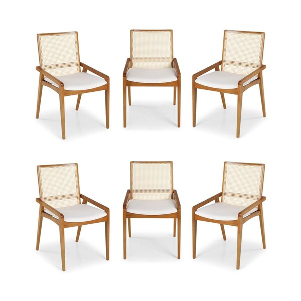 Kit 6 Cadeiras Madeira Maciça Encosto Em Tela Assento Estofad