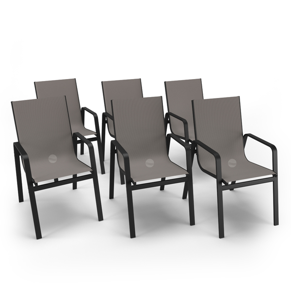 Kit 6 Cadeiras Miami Gourmet Alumínio Preto Tela Fendi