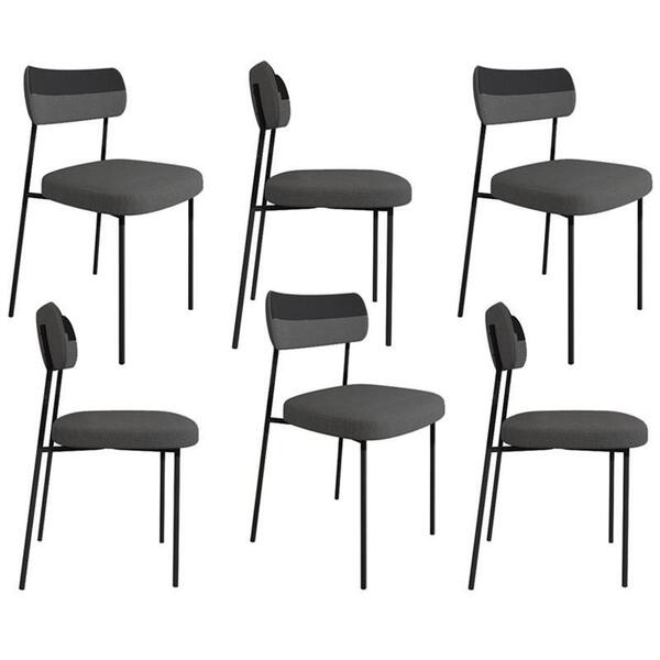 Kit 6 Cadeiras Mila Laminado Preto/linho Cinza - Fdecor