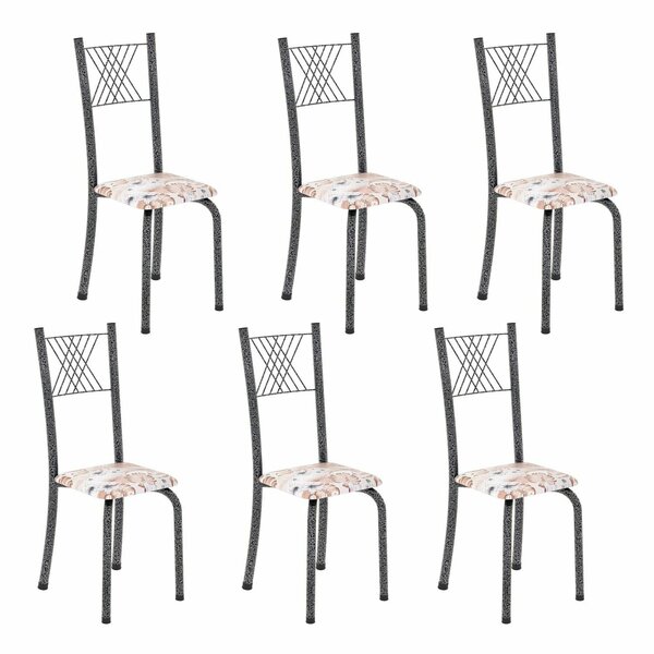 Kit 6 Cadeiras Para Sala De Jantar Sara Botanic Bege / Prata