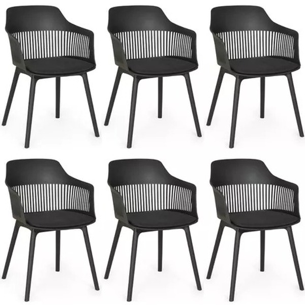 Kit 6 Cadeiras Polipropileno Marcela Montreal Preta Para Sala