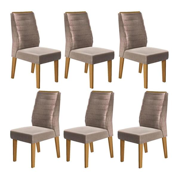 Kit 6 Cadeiras Sala Jantar Estofada Gold Veludo D04 Carvalho/