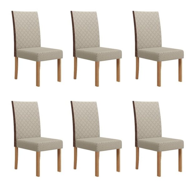 Kit 6 Cadeiras Semplice Linho Encosto Courino Helo Mel/cinza/