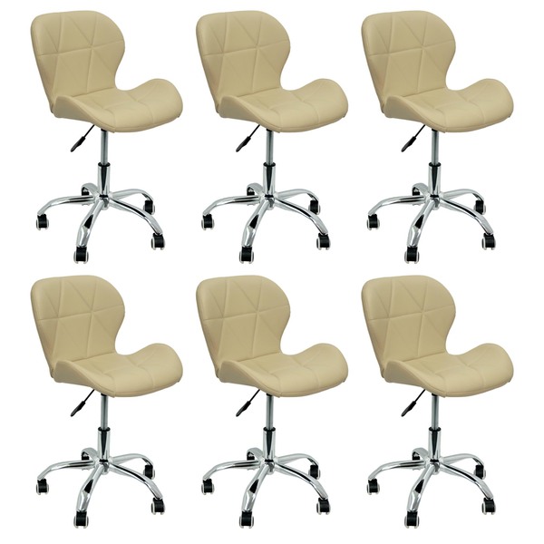 Kit 6 Cadeiras Slim Office Estofada Base Giratória Cromada -