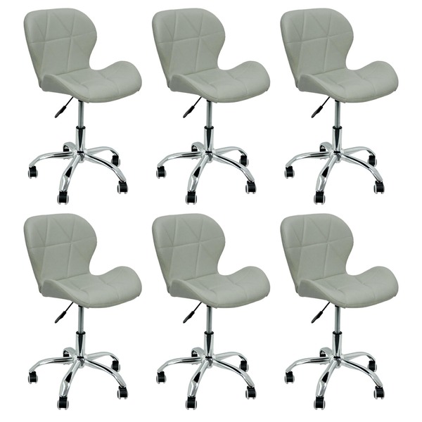 Kit 6 Cadeiras Slim Office Estofada Base Giratória Cromada -