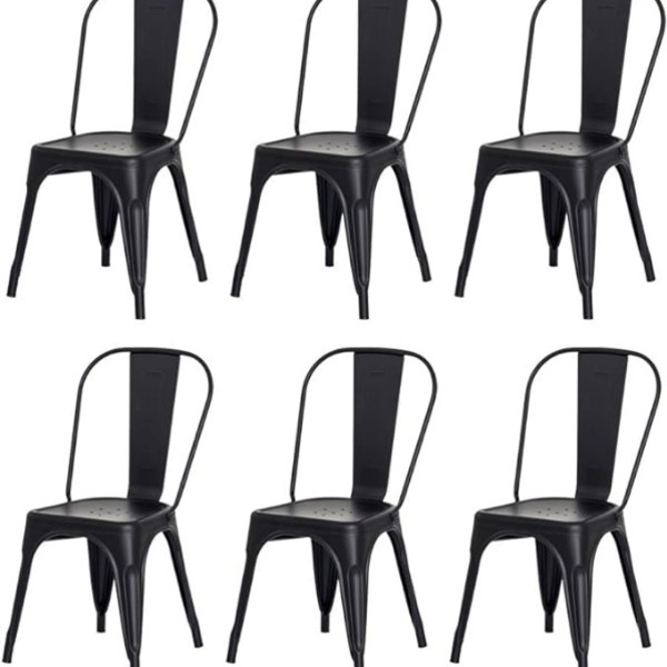 Kit 6 Cadeiras Tolix Fosca – Aço Industrial Preto, Estilo Ret