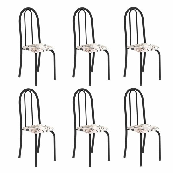 Kit 6 Cadeiras Tubular 96x36x41 Cm Iris B Arabesco / Preto