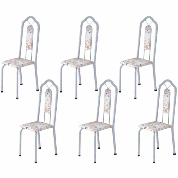 Kit 6 Cadeiras Tubular Bianca  Martelado Perola/botanic Bege