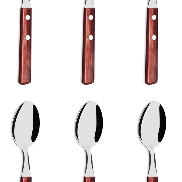 Kit 6 Colher De Mesa Tramontina Cabo Madeira Polywood Vermelh