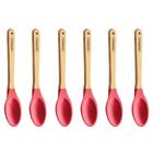 Kit 6 Colheres Talheres Silicone Bambu Utensílios Cozinha Ver