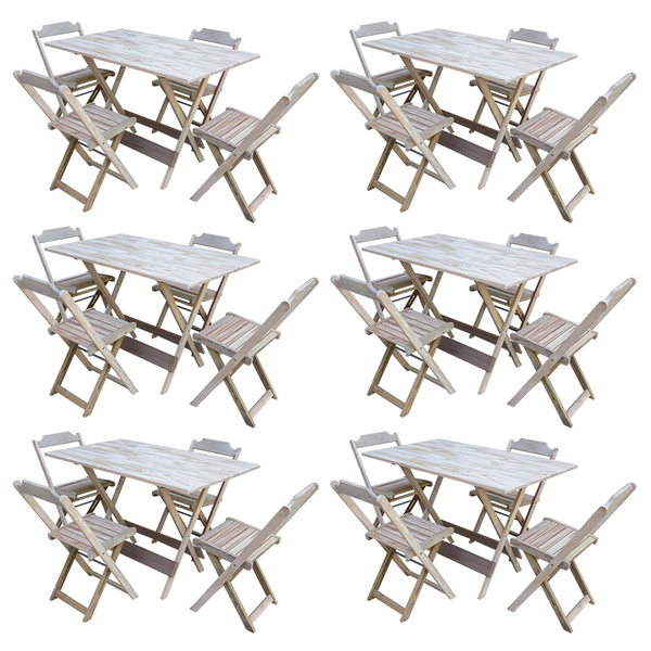 Kit 6 Conjuntos De Mesa Com 4 Cadeiras De Madeira Dobravel 12