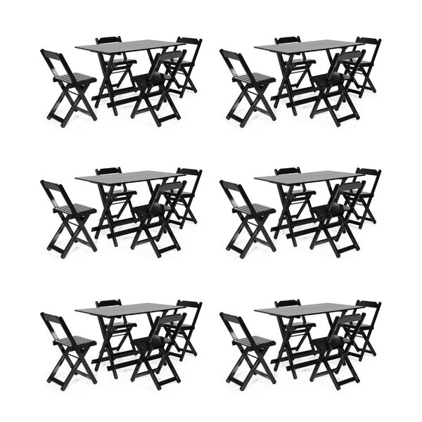Kit 6 Conjuntos Dobráveis 120x70 Com 4 Cadeiras Preto - Móvei