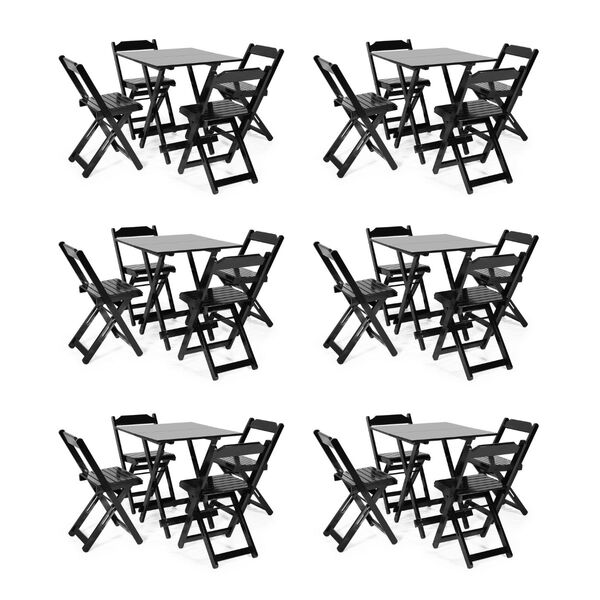 Kit 6 Conjuntos Dobráveis  70x70 Com 4 Cadeiras Dobráveis Pre