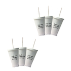 Kit 6 Copos Com Tampa E Canudo Branco Personalizado