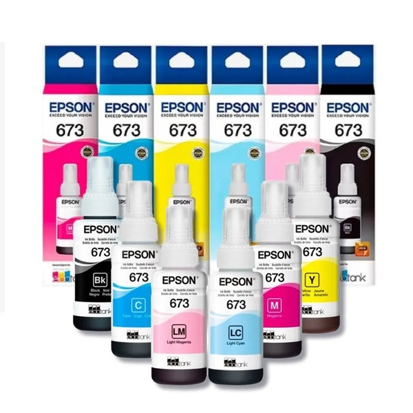 Kit 6 Cores Tinta Epson 673 T673 Original Para Impressora Ecotank