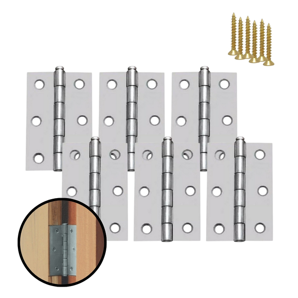 Kit 6 Dobradiças Zincada Para Porta De Madeira 8,9cm