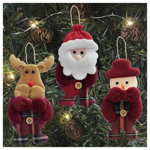 Kit 6 Enfeite Árvore Natal Pendente Papai Noel Boneco De Neve