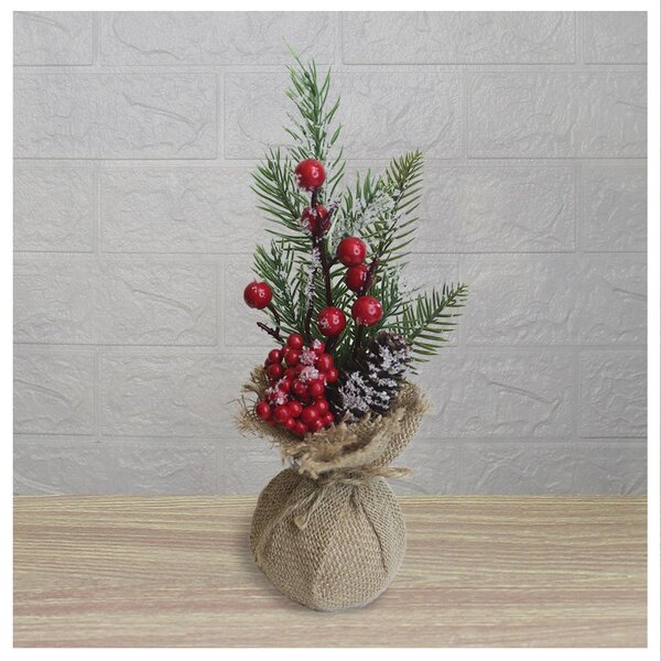 Kit 6 Enfeite De Mesa Natal Berry Vermelhos E Saco De Juta 28