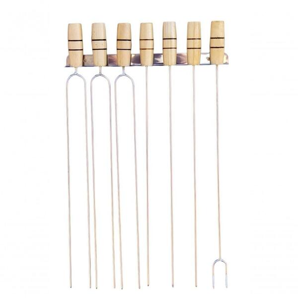 Kit 6 Espetos 49 Cm Churrasco + Garfo + Brinde Porta Espeto