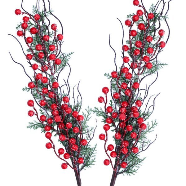 Kit 6 Galho Jardim Artificial Natal Frutas Vermelha De 70cm