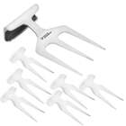 Kit 6 Garfos De Petisco E 1 Tridente + Base Carnes Em Inox