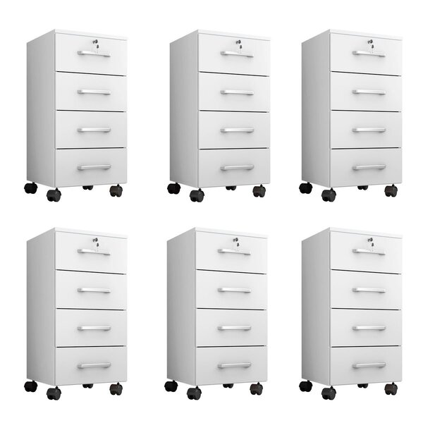 Kit 6 Gaveteiros Escritório Chave E Rodízios 4 Gavetas Gávea