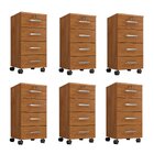 Kit 6 Gaveteiros Escritório Chave E Rodízios 4 Gavetas Gávea