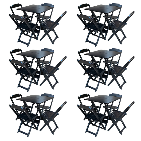Kit 6 Jogos De Mesa Com 4 Cadeiras De Madeira Dobravel 70x70