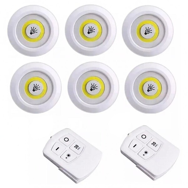 Kit 6 Lampadas Luminaria Led Spot Controle Remoto Sem Fio Emb