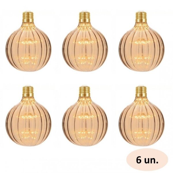 Kit 6 Lâmpadas Redondas De Led Fireworks Vintage G125 Âmbar T