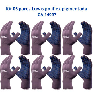 Foto de Kit 6 Luvas Proteção Poliflex Pigmentada Cinza Antiderrapante